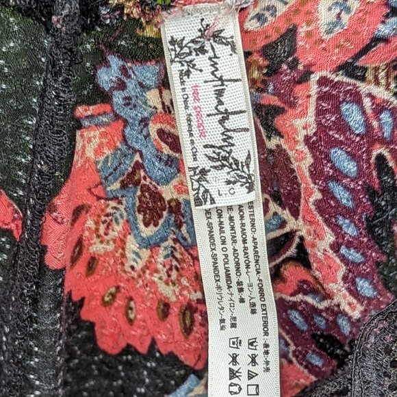FREE PEOPLE Marsha Black Printed Lace flowy Slip Dress womens size Lg GUC - Picture 7 of 10